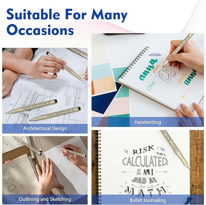 2 Micro Pen, 6 Pack Black Fine Point Pen with Waterproof Archival Ink, 2mm Fineliner Ink Pens for Artist Illustration, Sketching, Anime, Manga, Technical Drawing and Scrapbooking