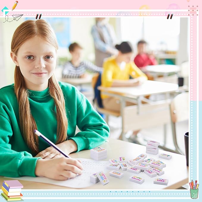 180 Pcs Inspirational Erasers for Kids Christian Pencil Erasers Bulk, Back-to-School Gifts Motivational and Cute Supplies for Students Classrooms, Drawing(White,Inspirational)