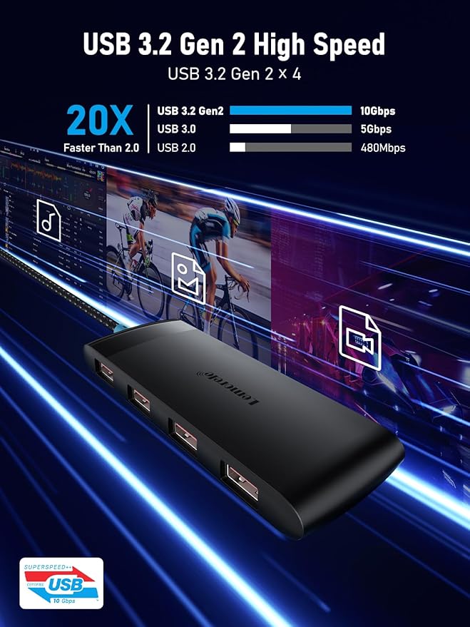 10Gbps USB C Hub, 4 Ports USB3.2 Splitter for Laptop, USB C Multiport Adapter w/Charging Port, for MacBook Pro/Air, iMac, Surface Pro, Dell, HP, iPad, Samsung, Etc., 1.97ft Cable