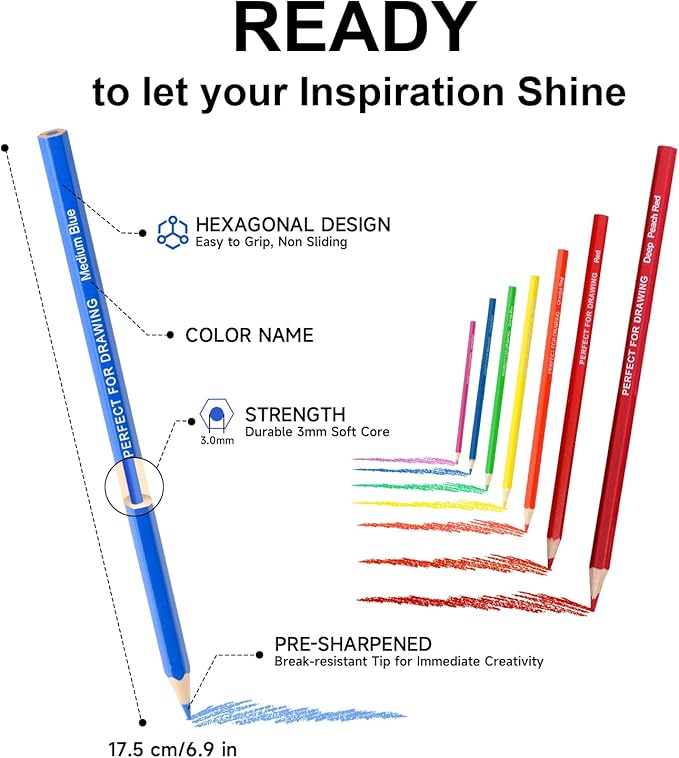 48 Colored Pencils Professional Coloring Pencil Sketch Colored Drawing Pencils Artist Color Pencil for Kids and Adults Coloring Art Color Pencils Set