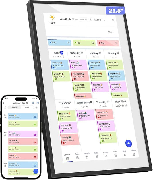 21.5 Inch Digital Calendar, WiFi Smart Electronic Calendar & Chore Chart, 1920 * 1080 IPS Touch Screen HD Display for Family Schedules, Streamline Household Organization, Wall Mount Included