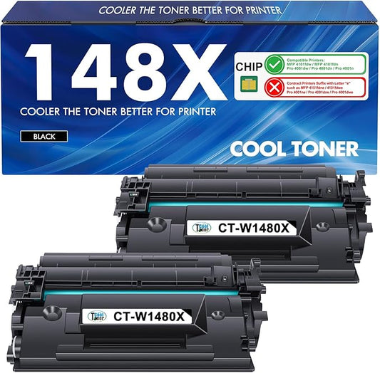 148X Toner Cartridge Black High Yield 4101fdw 148A Compatible Replacement for HP 148X 148A W1480A W1480X for HP Laserjet Pro MFP 4101fdw 4101fdn Pro 4001dw 4001dn 4001n Printer Ink (2 Pack with Chip)