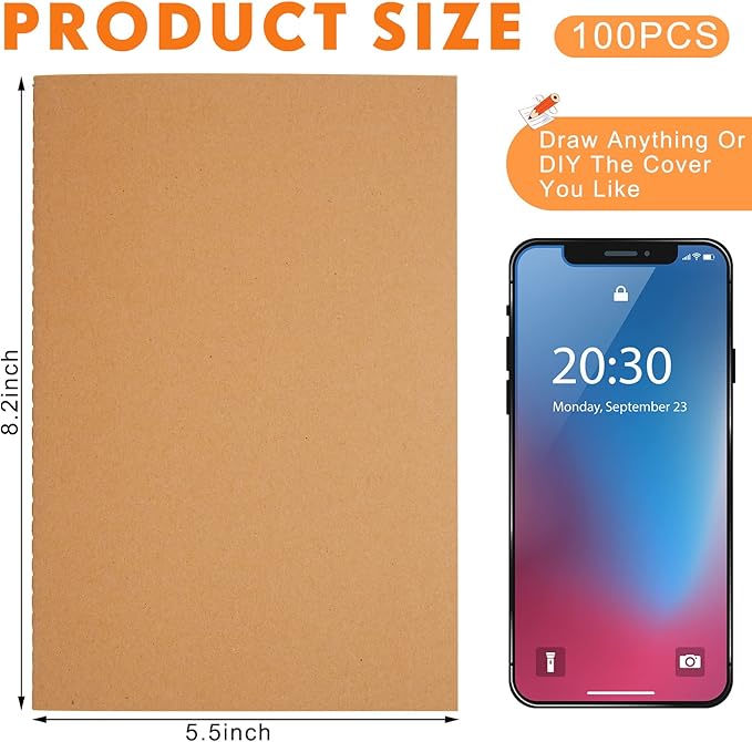100 Pcs Kraft Notebook Journals 5.5 Inch x 8.3 Inch A5 Journal Softcover Notebooks Bulk for Kids Student Writing Sketch Office Notepad with 60 Pages 32 Sheets (Brown, Dot)