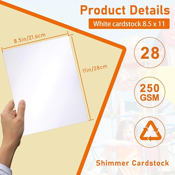 28 Sheets White Shimmer Cardstock 8.5 x 11 Certificate Paper, 92lb Heavyweight Paper Card Stock for Wedding Invitations, School Crafting, Business Cards, Making Cards, Graduations, Menus