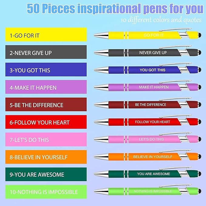 30 Pcs Inspirational Pens - Motivational Ballpoint Pens Bulk with quotes Stylus Tip Gifts for School Coworkers Black Ink