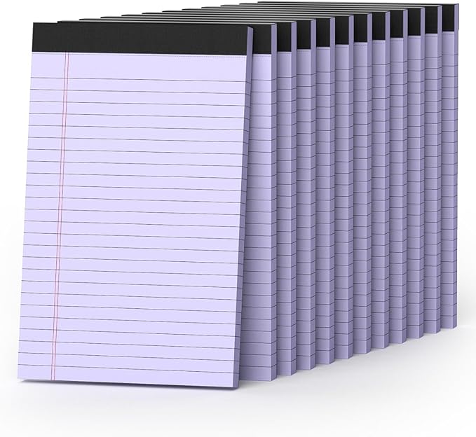 360 Sheets Purple Note Pads 5" x 8" Pack of 12 Small Legal Pads College Ruled Lined Paper with Micro-Perforated Writing Notebook 30 Sheets per Pad Small Notepad for School, Office & Home Supplies