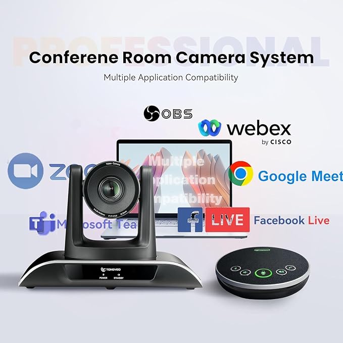 10x Zoom Conference Room Video Camera System, All-in-One HD 1080P 60fps 10X Optical Zoom USB3.0 HDMI PTZ Camera and Bluetooth Conference Speaker with Microphones Bundle for Medium Room