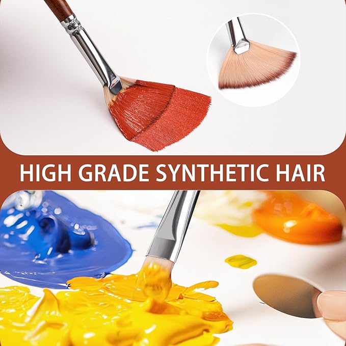 26pcs Paint Brush Set, Fuumuui Professional Acrylic Paint Brushes Complete Range of Sizes with Upgraded Short Handle Wide Flat Paintbrush for Acrylic, Oil, Watercolor and Gouache