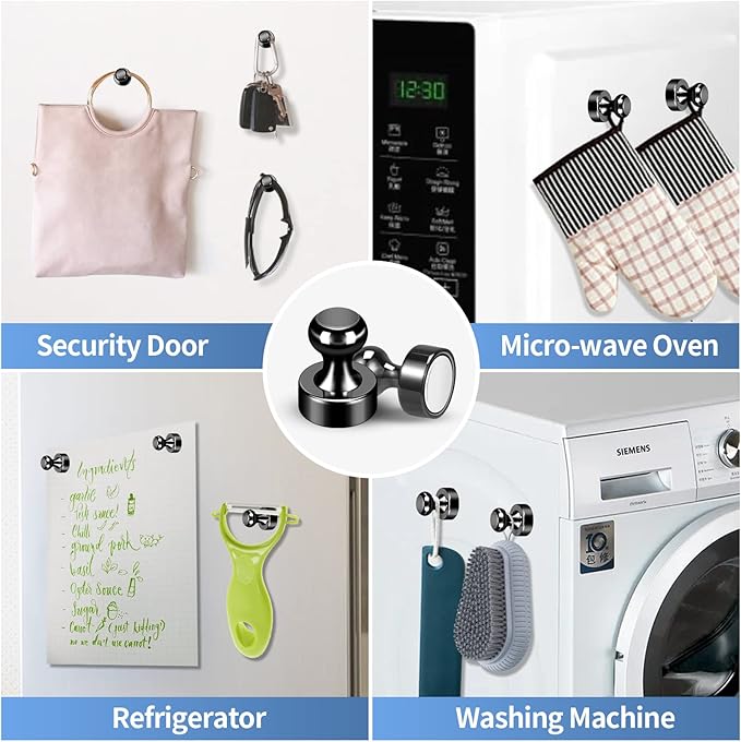 12Pack Fridge Magnets Black,Metal Refrigerator Magnet, Strong Push Pin Magnets for Whiteboard, Refrigerator, Dry Erase Board, Map, Locker Accessories, Office Accessories, Kitchen Accessories