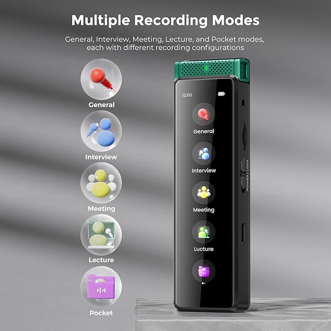 136GB Digital Voice Recorder with Playback, Innioasis R1 Full Touchscreen Voice Recorder with AI Intelligent Transcription and Bluetooth, Voice Activated Sound Audio Recorder Device with Mic (Green)
