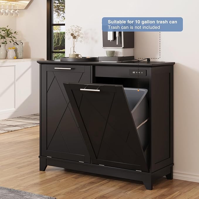 20 Gallon Tilt Out Trash Cabinet, Kitchen Trash Can Cabinet w/Negative ion and deodorizing Function, Dog Proof Garbage Can Cabinet for Kitchen, Bathroom, Living Room, Black