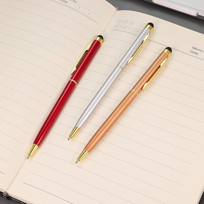 15 Pack Stylus Pens for Touch Screens Stylus Pen Compatible with Phone Tablets Kindle and Black Ink Ballpoint Pens-2 in 1 Stylists pens for Touch Screens (Gold)