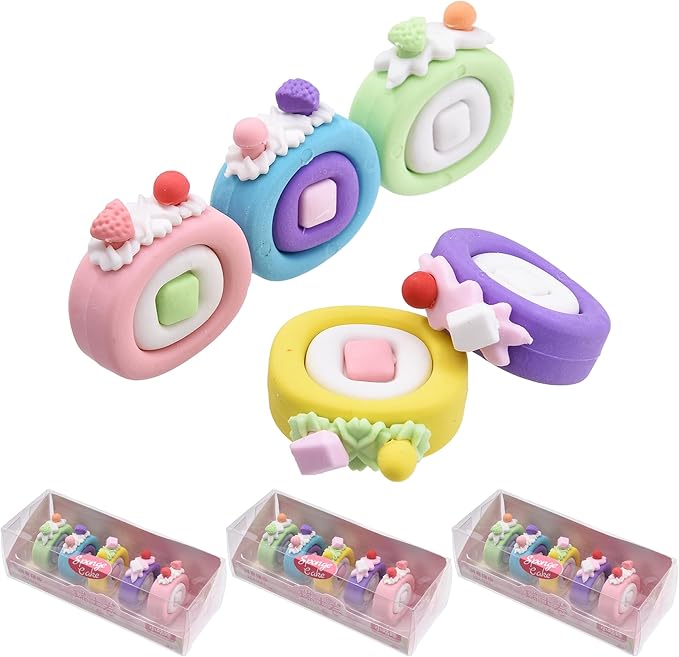 15Pcs Cute Food Shape Erasers for Kids, Fun Cake Dessert Pencil Erasers for School Classroom Supplies Birthday Party Favors