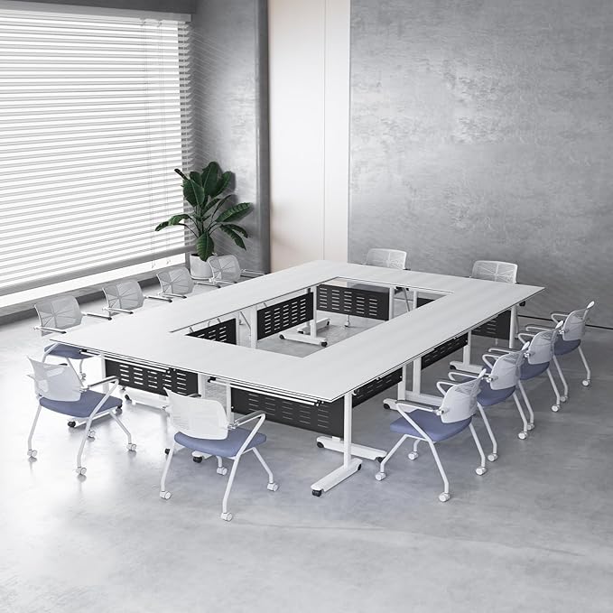10Pack Conference Room Table, Folding Conference Table for Office Classroom, Mobile Training Tables with Casters Silent Wheels, Large Rectangular Convertible Modular Seminar Tables (10Pack L55.1in)