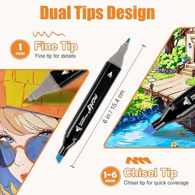 204 Colors Alcohol Markers with Free App, Chisel Tip and Fine Tip, Dual Tip Alcohol-Based Marker set for Artist Adults, Art Markers for Painting, Coloring, Sketching and Drawing,Great Gift Idea