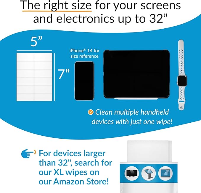 iCloth Large Screen Cleaning Wipes for Electronics, Lint-Free and Streak-Free, Fast-Drying, Removes Dust, Fingerprints, and Smudges (1200 Wipes)