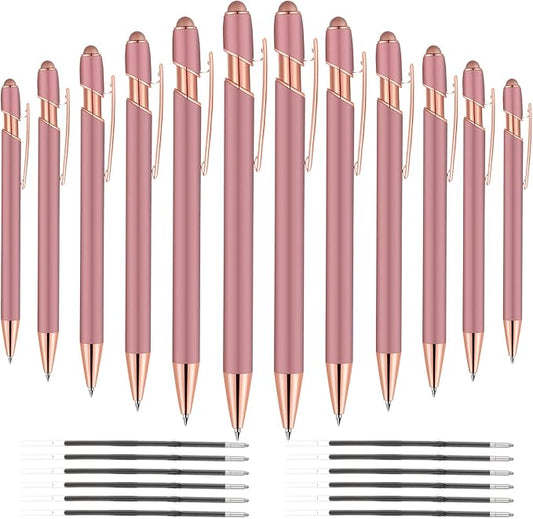 12 PCS 2 in 1 Stylus Ballpoint Pen with Stylus Tip, 1.0 mm Black Ink Metal Pen Stylus Pen for Touch Screens (Rose Gold & Gold)