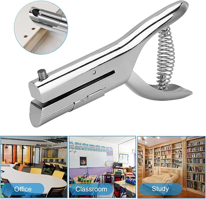 1/8 Inch Single Hole Punch - 2 Inch Reach Deep Throat Heavy Duty Paper Punch - Portable Hand Held Long Reach for ID PVC Cards Plastic Cardboard Photos