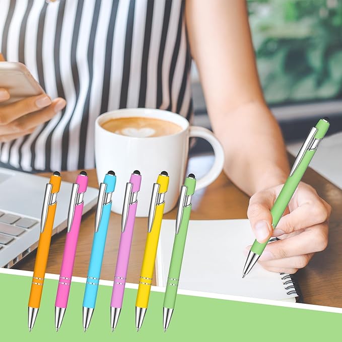 24 Pcs Blue Ink Ballpoint Pen with Stylus Tip 2 in 1 Ballpoint Pen 1.0 mm Blue Ink Metal Stylus Pen for Touch Screens Coworkers, Family, Colleagues, Office (pink colour)