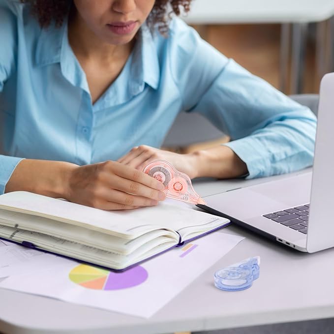 12 Pcs Colorful Core Correction Tape, 39.37 Ft White Wrong Out Tear-Resistant Bulk, Instant Corrections Easy to Use Applicator for School, Office, Note Taking, Journal (Tape Width 0.2 in)