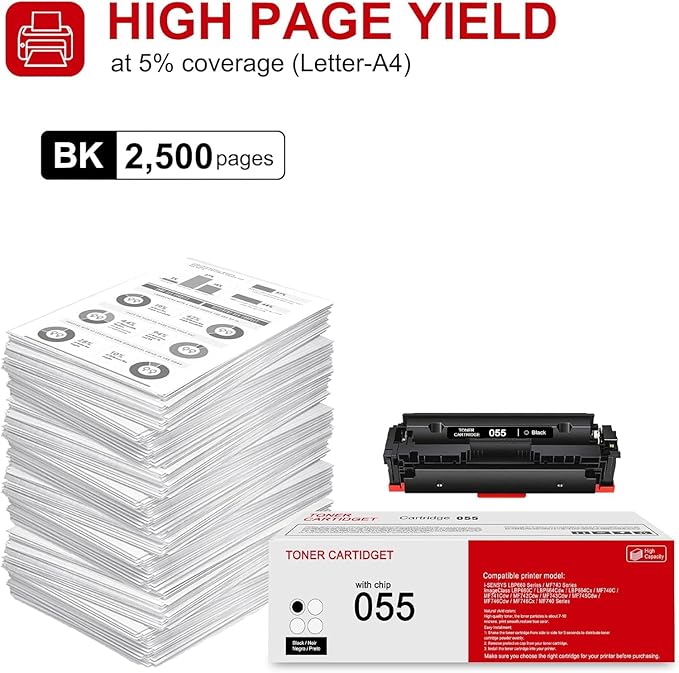 1 Pack 055 3016c001 Black Toner Cartridge: Compatible CRG-055 Replacement for Canon i-SENSYS LBP660 MF740 Series ImageClass LBP660C LBP664Cdw LBP664Cx MF740C MF741Cdw MF743Cdw MF746Cdw Series Printer