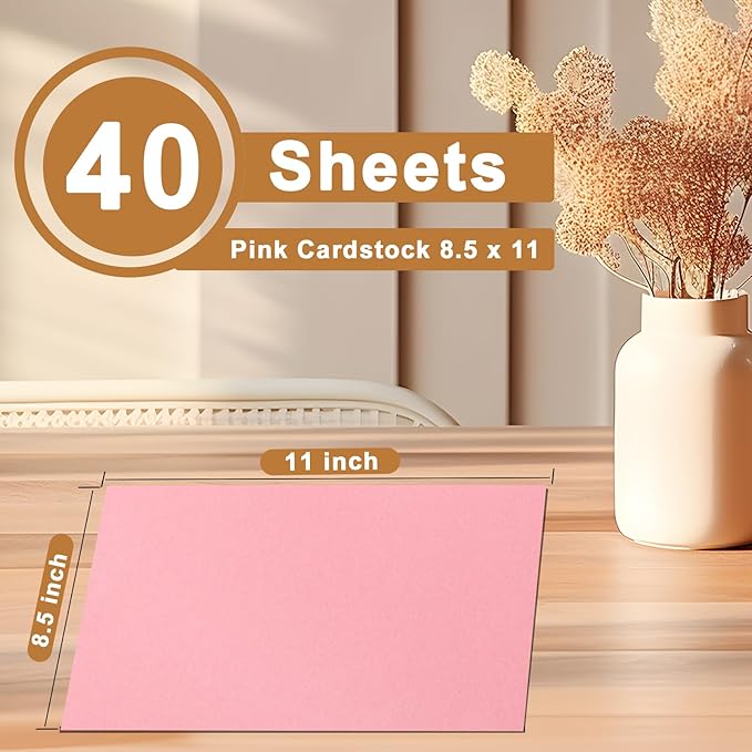 40 Sheets Candy Pink Cardstock 8.5 x 11 Craft Paper, 75lb Premium Heavyweight Paper Card Stock for DIY Cards Making, Greeting Cards, Party Decorations, Wedding Invitations, Menus