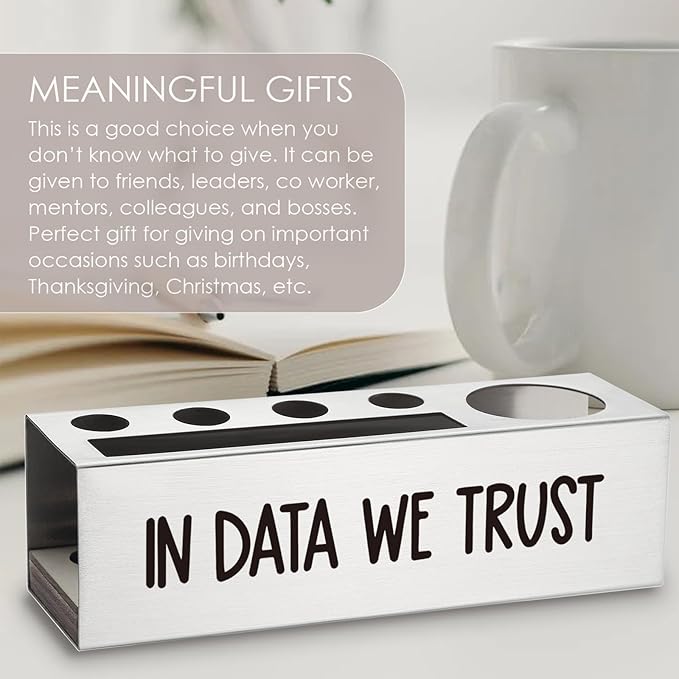 In Data We Trust Pen Holder, Data Analyst Scientist Graduation Gifts Desk Decor Stainless Steel Pencil Holders WCC60