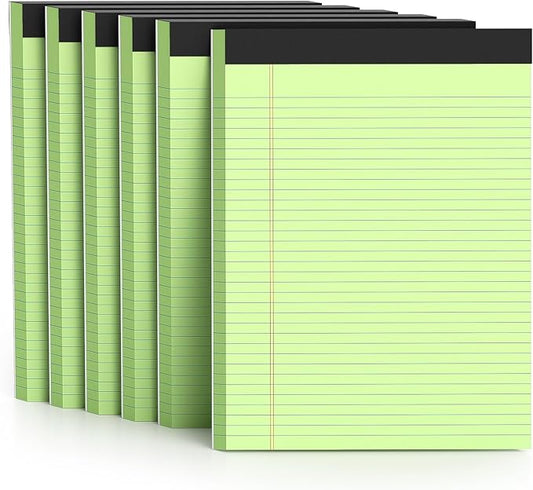 300 Sheets Green Legal Pads 8.5 x 11 College Ruled Paper 6-Pack Note Pads Narrow Ruled 50 Sheets per Notepad Perforated Writing Pad Durable Sturdy Back 8x11 Pads of Paper