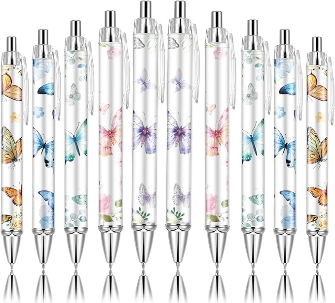 10 PCS Butterfly Ballpoint Pen Retractable Ballpoint Pen, 0.5mm Ball Point Pens for Office Stationery Home School Supplies for Women Teacher Gifts Black Ink, Medium Point (Butterfly, 10)