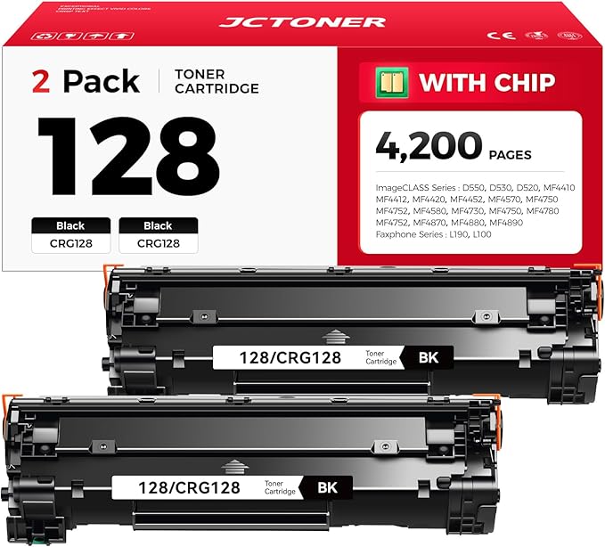 128 Toner Cartridge (Black,2-Pack) Replacement for Canon 128 CRG-128 Compatible with Canon ImageCLASS D550 D530 MF4410 MF4412 MF4420 MF4452 MF4450 MF4770n MF4570 MF4800 Faxphone L190 L100 Printer Ink