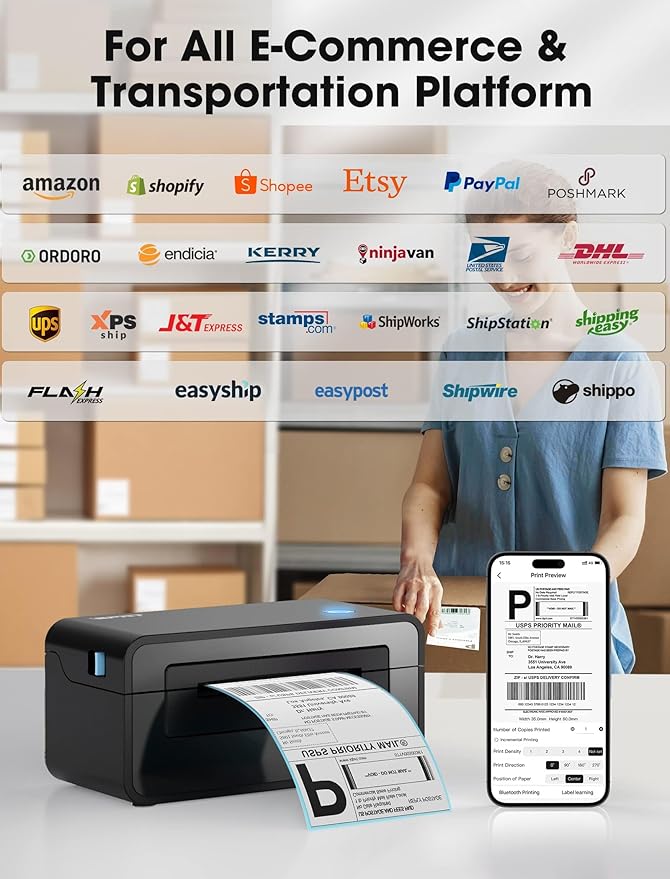 iDPRT Bluetooth Thermal Shipping Label Printer for Phone, 4x6, Supports Windows/Mac/iOS/Android, Ideal for Small Business and Shipping Packages