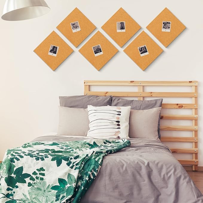 Cork Board Tiles 12 x 12 in 0.5 in Thick Square Bulletin Boards Cork Tiles Bulk with Push Pins Mini Natural Self Adhesive Backing Corkboards for Wall Home Office Floor DIY(36 Pcs)