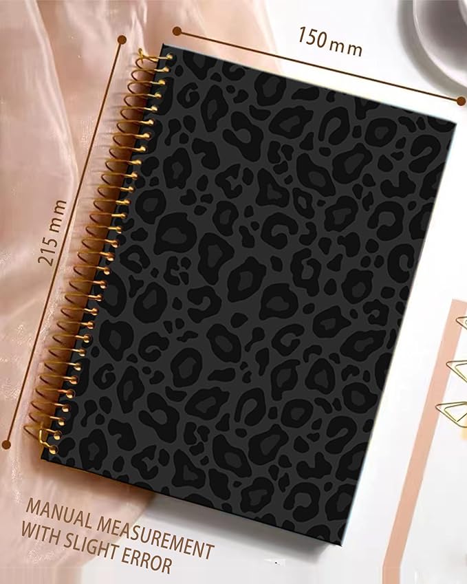 iampanda Spiral Journal Notebook,Strong Twin-Wire Binding with Premium Paper for Girl Women,Cool Cheetah 60 Sheets A5 College Ruled Notebook/Journal,Perfect for School Office Home Gifts,Black Leopard