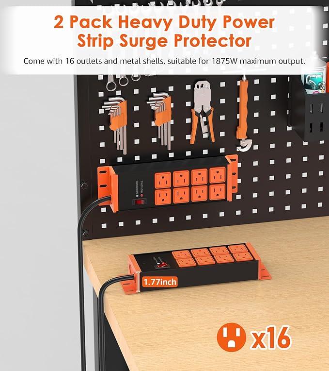 2 Pack Heavy Duty Power Strip 8 Outlets, Work Shop Outlet Strip Surge Protector 4800J, Industrial Metal 15Amp Power Strip, 6FT Extension Cord, ETL Listed