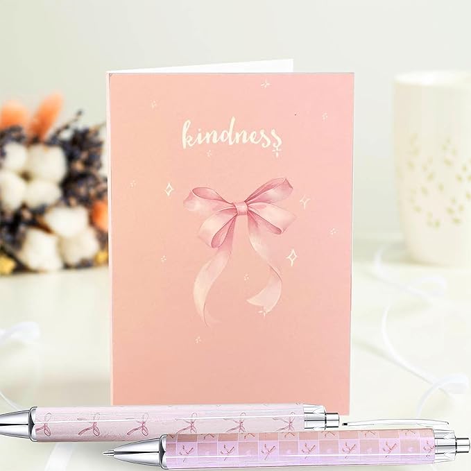 10PCS Pink Bows Ballpoint Pens Coquette Bow Ballpoint Pens Black Gel Ink Coquette Aesthetic Pens sticky notepad for Journaling Office Supplies