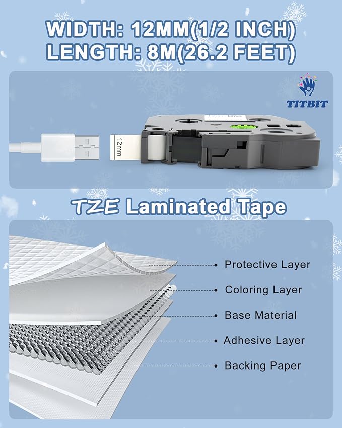 10 Pack Compatible Label Tape Replacement for Brother P Touch TZE-231 Tz231 Laminated Tape Black on White 12mm 0.47 inch x 26.2ft 8m 1/2 for Label Maker PTD400AD PTH110 PT-D210 PT-D400 PTD600 PTD220