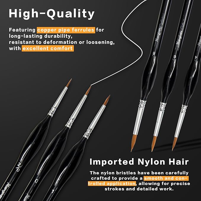 10 Pieces Exquisite Detail Paint Brush Set with Copper Tube and Special Double - Wire - Binding Process，Birch Wood Pen,Triangular Grip. Suitable Oil, Watercolour, Acrylic, Digital Painting