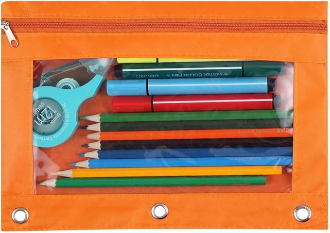 24 Packs 3 Ring Binder Pen Pencil Case Pouch Bulk Set Stationery Bag for School Class Office Orange