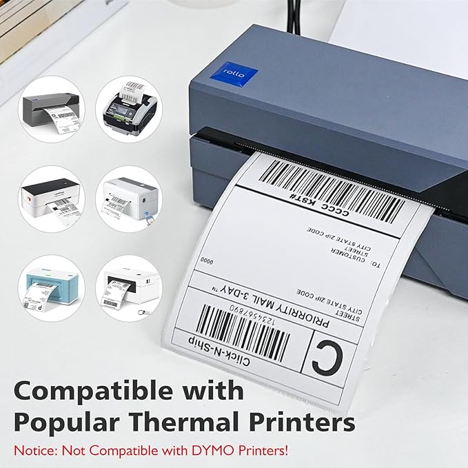 4"x6" Direct Thermal Shipping Labels 600 Lables/2 Roll (300 Pcs per Roll) Compatible with Zebra Rollo Beeprt Printer Permanent Adhesive