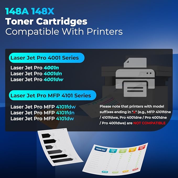 148A Toner Cartridge 4001n 4101fdw 4001dn Toner 2 Pack Replacement for HP 148A 148X Toner Cartridges Black HP148A HPW1480A HP148X Work with HP Laser Jet Pro 4001n 4001dn 4001dw MFP 4101fdw 4101fdn