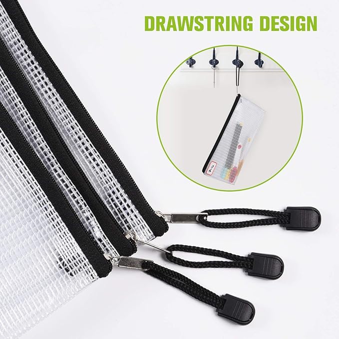 12 Pcs Plastic Mesh Pencil Pouch, Waterproof Tear-Resistant Document File Folders, Zipper Documents Pouch Document Organizer Bags for School Office Business Home Travel Storage(9.25×4.25Inch)