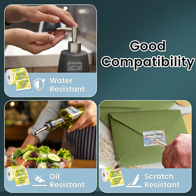 2.25x1.25 Inch Thermal Labels Gold, Holographic Sliver Barcode Thermal Labels for Thermal Printer and Small Business, Multi-Purpose Rectangle Stickers, 500 Sheets/Roll