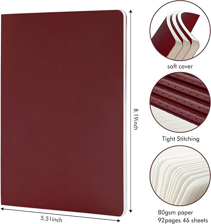 36 Pack Soft Cover Journal Bulk, Feela Lined Blank Travel Journal for Women Men Writing, Notebooks College Ruled for Work, Note Taking Notebook School Business Supplies, 8.2” x 5.5”, A5, Wine