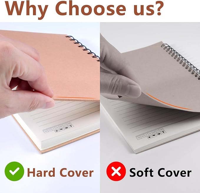 3 Pack Spiral Notebooks 5.83"x8.27", 200 Pages/100 Sheets A5 Spiral Notebook Journal, with Kraft Hard Cover, Ruled Lined Paper, for Work, School, College Students, Gifts