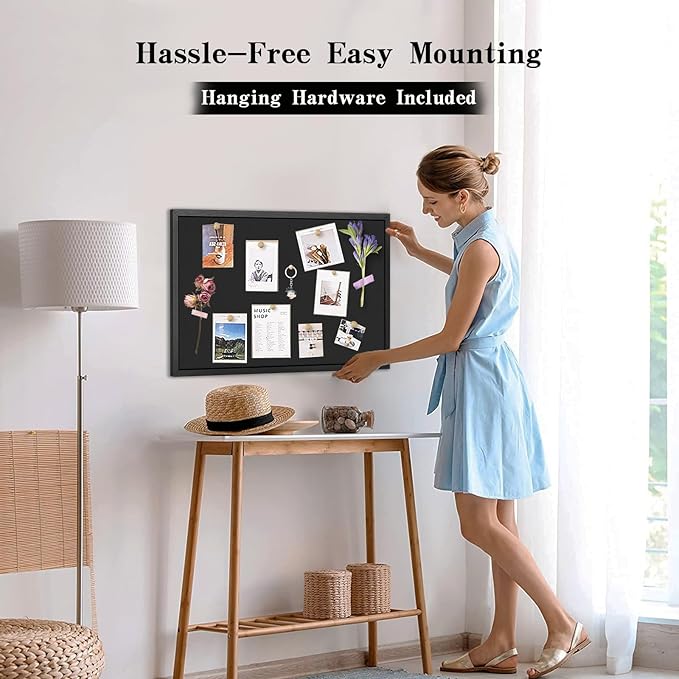 2 Pack Large Bulletin Board, 23 "x17 Black Cork Boards for Walls with Frame, Pin Display Board Vision Board for Home School Office Decor