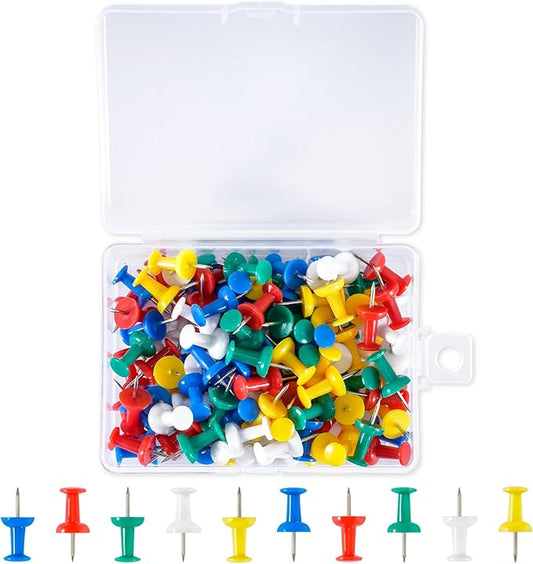120Pcs Push Pins for Bulletin Board, Thumb Tacks for Cork Board, Colorful Plastic Head, Steel Tip, Thumbtacks for Wall Poster Photo Maps Pictures Office Home Decor