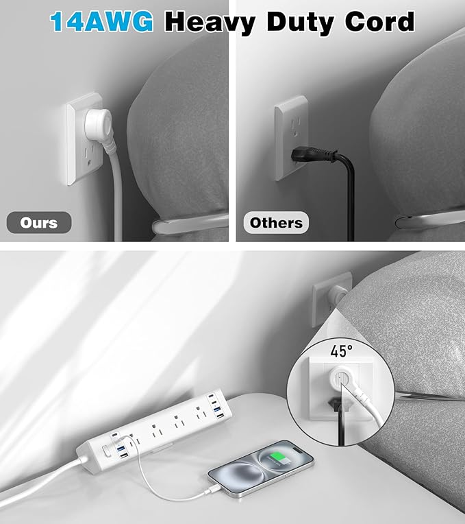 40W Fast Charging Station,Desk Clamp Power Strip,4 USB-C Ports & 8 AC Outlets,Desktop Edge Mount Surge Protector Power Strip,14AWG Heavy Duty Cord,Fit 1.9" Tabletop Edge for Home Office(6Ft Cable)