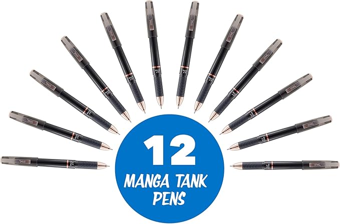 Inc. Magna Tank Gel Pen - Bulk 0.7-mm Medium-Point Roller Pens with Comfort Grip for School, Office, Writing, and Journaling, 12 Count Pack, Black Ink