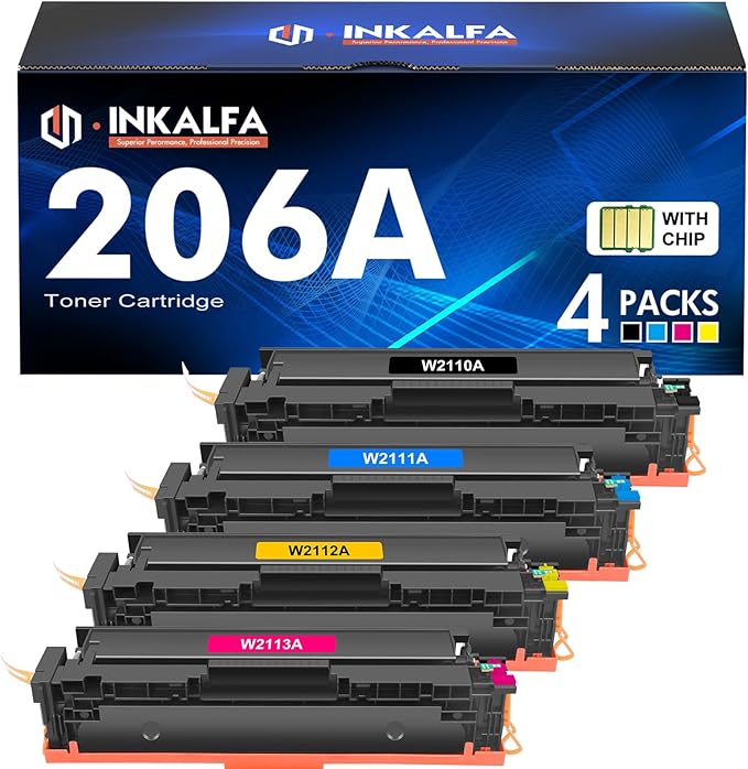 206A Toner Cartridges 4 Pack M283cdw M283fdw 206X Set Compatible Replacement for HP 206A 206X Color Laserjet Pro MFP M283fdw M283cdw M283 Pro M255dw Printer Ink High Yield (with Chip-B/C/Y/M)