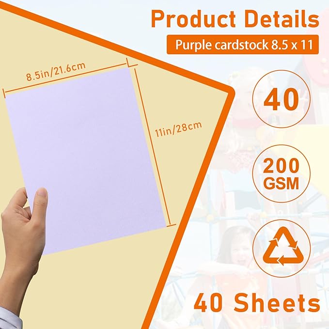 40 Sheets Light Purple Cardstock 8.5 x 11 Printer Paper, 75lb Heavyweight Paper Card Stock for Wedding, School Crafting, Invitations, Making Cards, Certificates